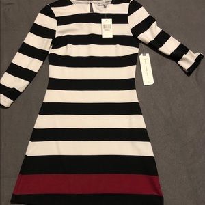 Black,white,red LS dress.